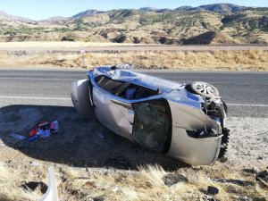 Otomobil levhaya çarpıp devrildi, 1 yaralı