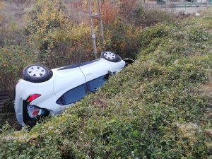 Tarlaya uçan otomobil devrildi: 3 yaralı