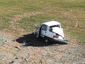 Otomobil domuza çarptı: 3 yaralı