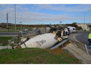 Tekirdağ’da beton mikseri devrildi: 1 yaralı