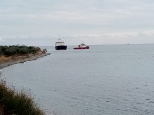 Tekirdağ’da karaya oturan kuru yük gemisi kurtarılıyor