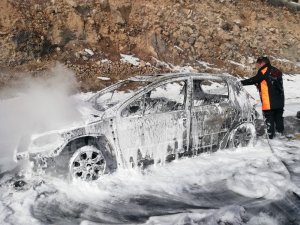 Seyir halindeki araç alev alev yandı