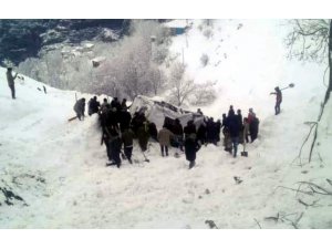 Yolcu minibüsünün üzerine çığ düştü