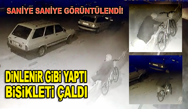 Dinlenir gibi yaptı, bisikleti çaldı! Saniye saniye görüntülendi