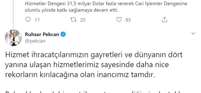 Ticaret Bakanı Pekcan: "Hizmet ihracatında Cumhuriyet tarihi rekorunu kırdık"