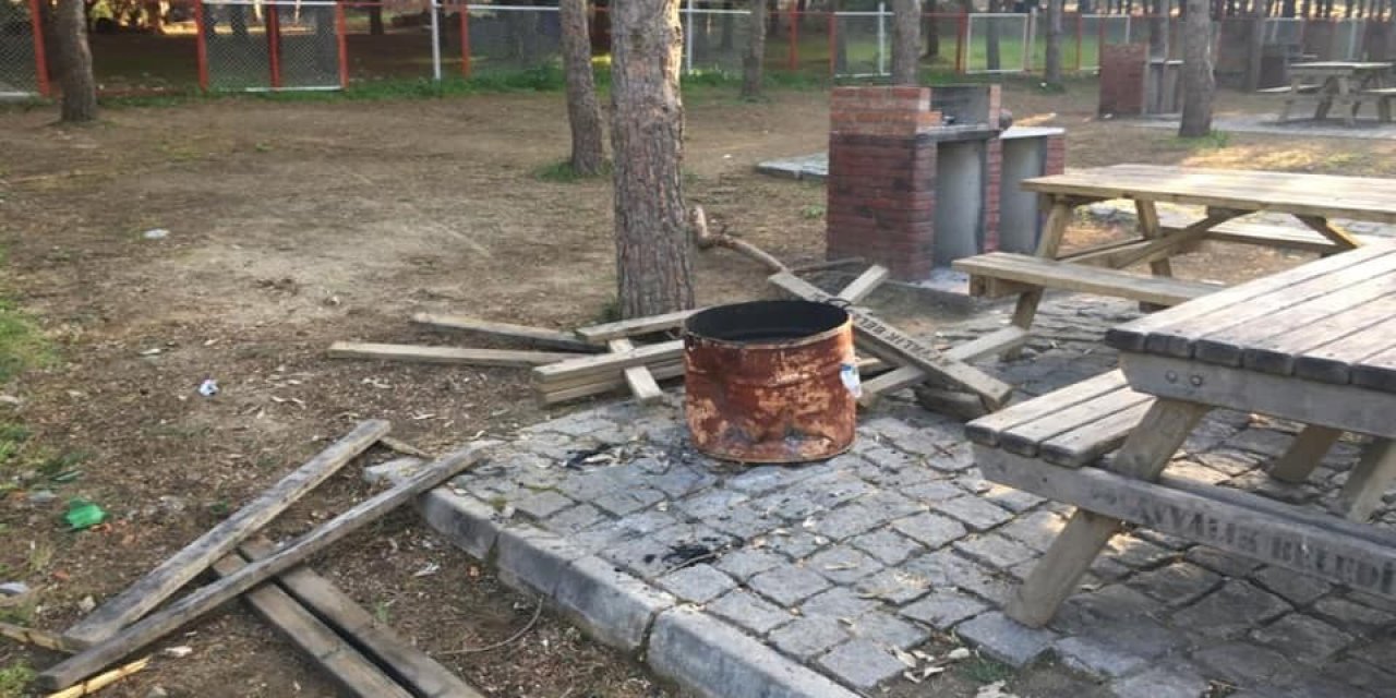 Şehir magandaları piknik masalarını yaktı