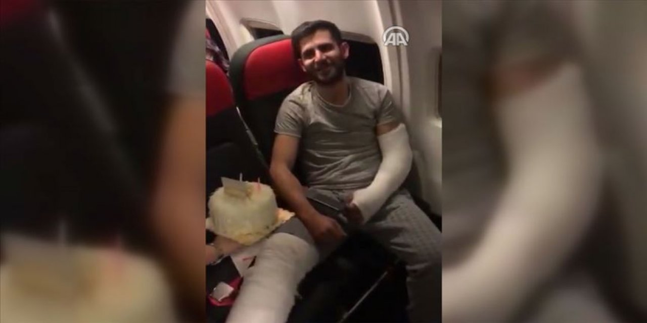 İdlib gazisine THY uçağında sürpriz doğum günü kutlaması