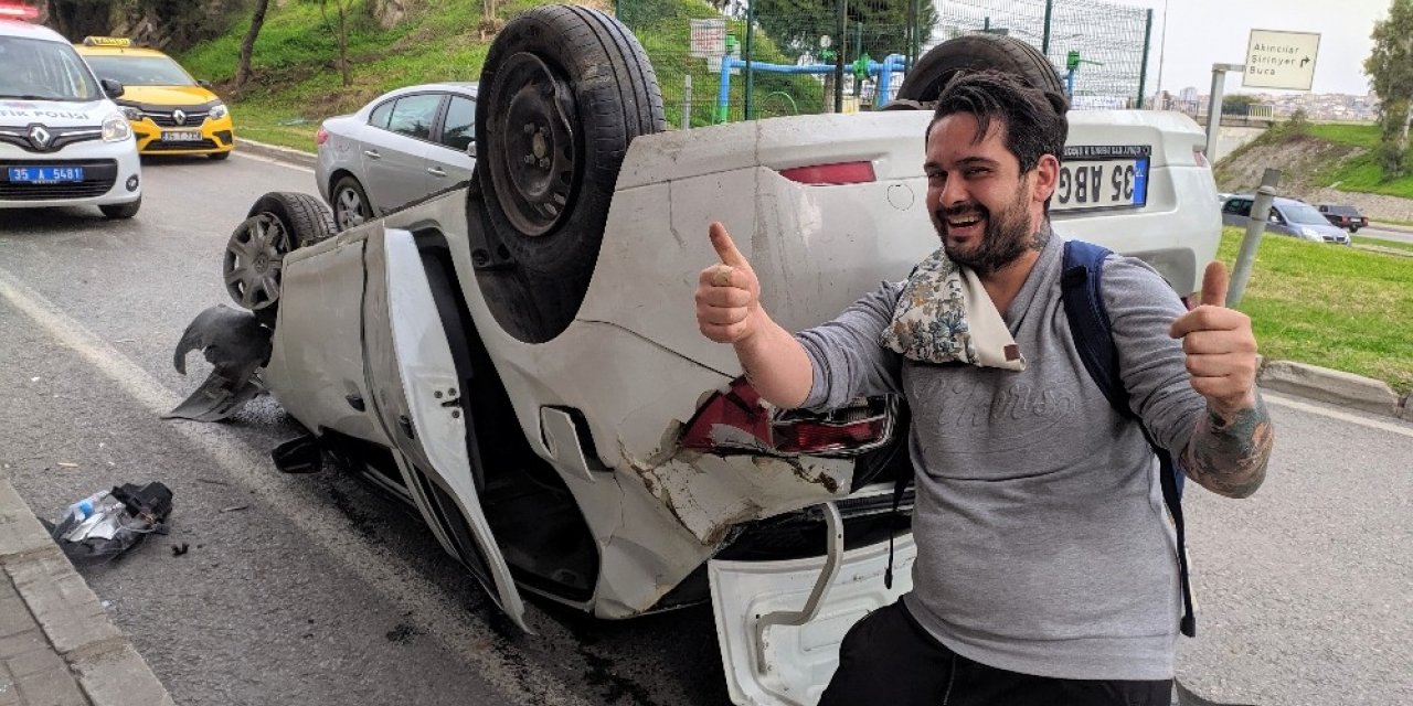 Ehliyetsiz sürücü takla attı, aracını bırakıp kaybolan telefonunu aradı