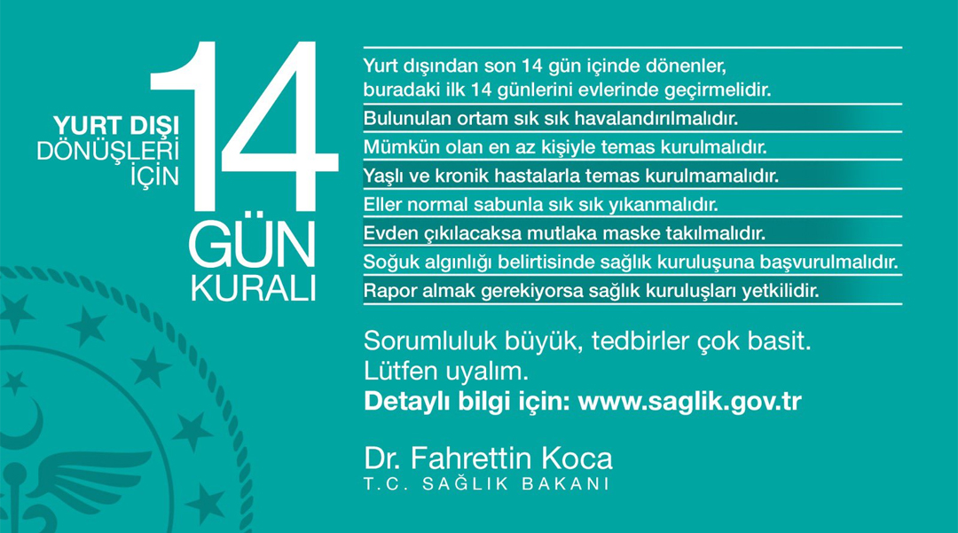 Yurt dışından dönünce 14 gün dikkat edilmeli!