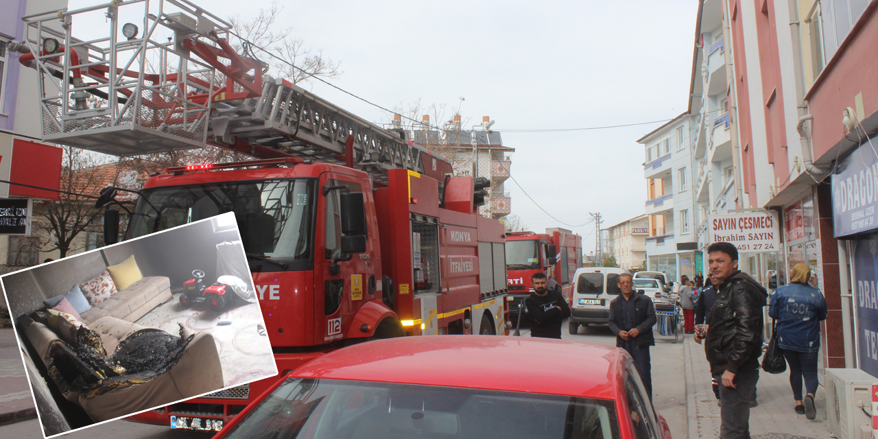 Konya'da evde çakmakla oynayan çocuk yangına neden oldu