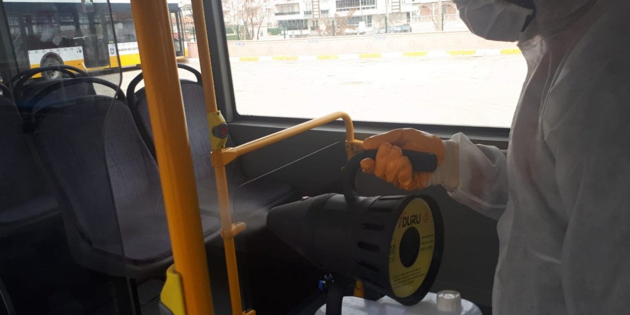 Karaman'da toplu taşıma araçlarında dezenfeksiyon yapıldı