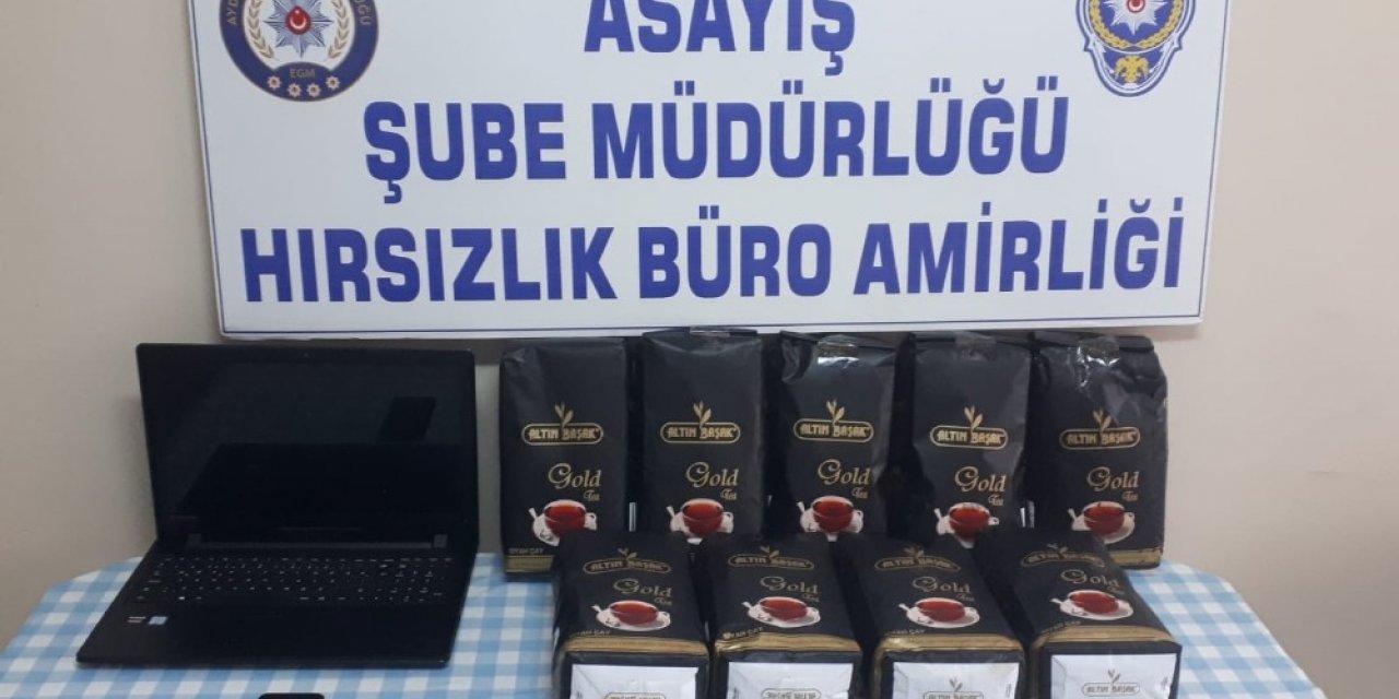 Çaldığı çaylar ve bilgisayarla yakalandı