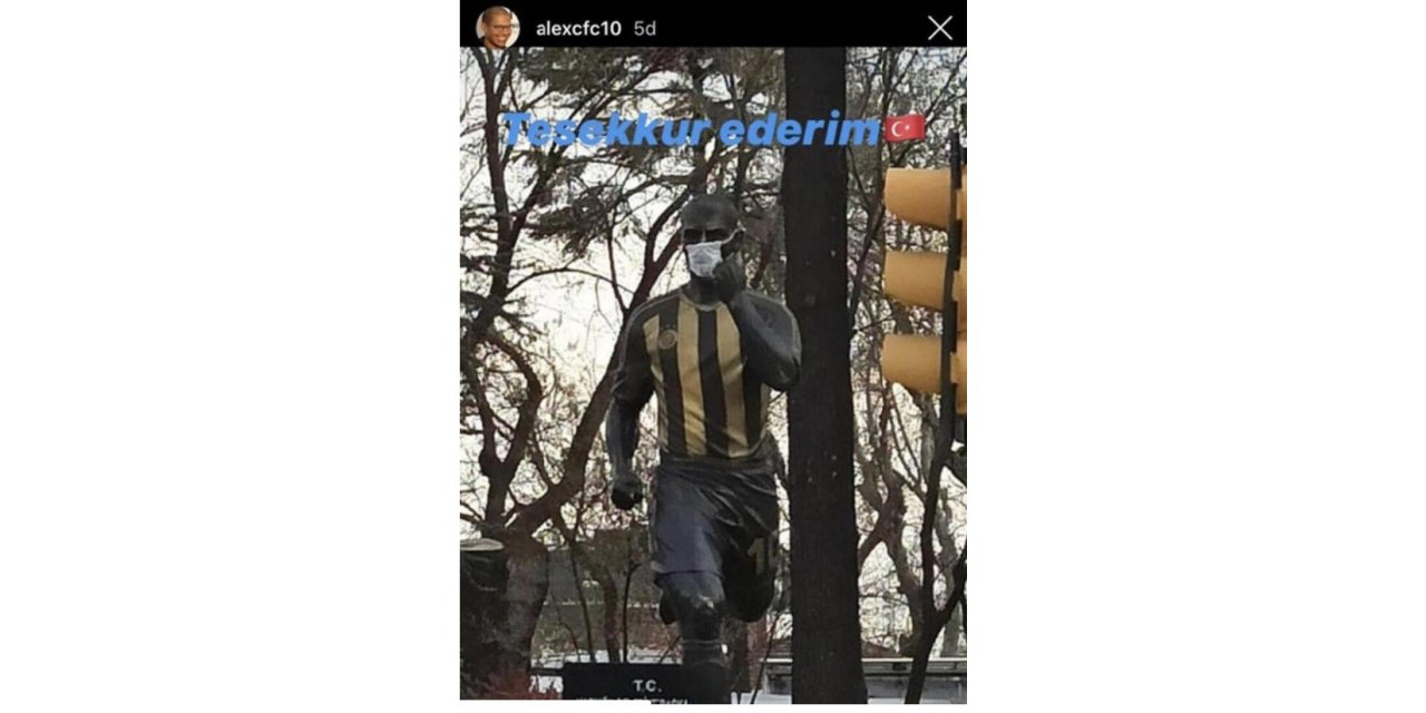 Heykeline maske takılan Alex’ten teşekkür