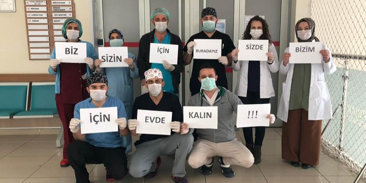 Karapınar'da hastane çalışanlarından 'evde kal' çağrısına destek
