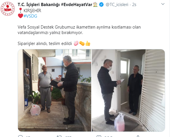 İçişleri Bakanlığı, 'Vefa Sosyal Destek Grubu'nun çalışmalarını paylaştı