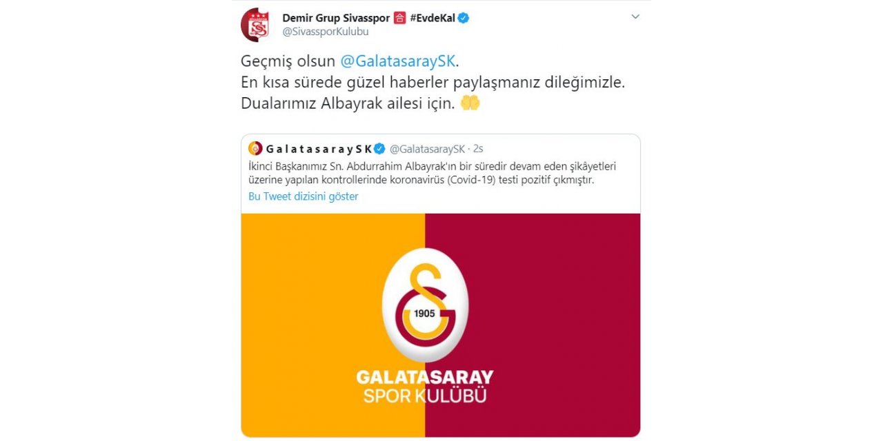 Sivasspor’dan Galatasaray’a geçmiş olsun mesajı