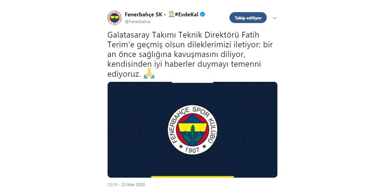 Fenerbahçe’den Fatih Terim’e geçmiş olsun