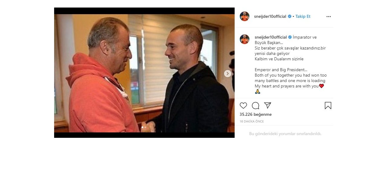 Wesley Sneijder’den Terim ve Albayrak’a geçmiş olsun mesajı