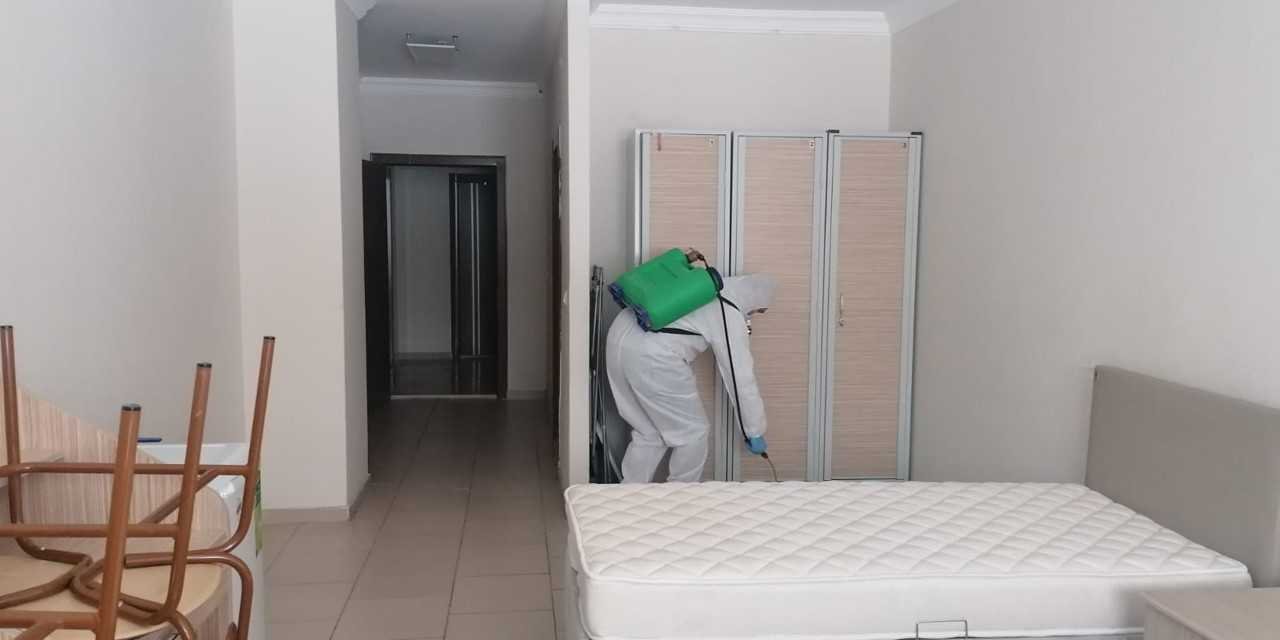 Erzurum'da öğrenci yurtları Kovid-19'a karşı dezenfekte edildi