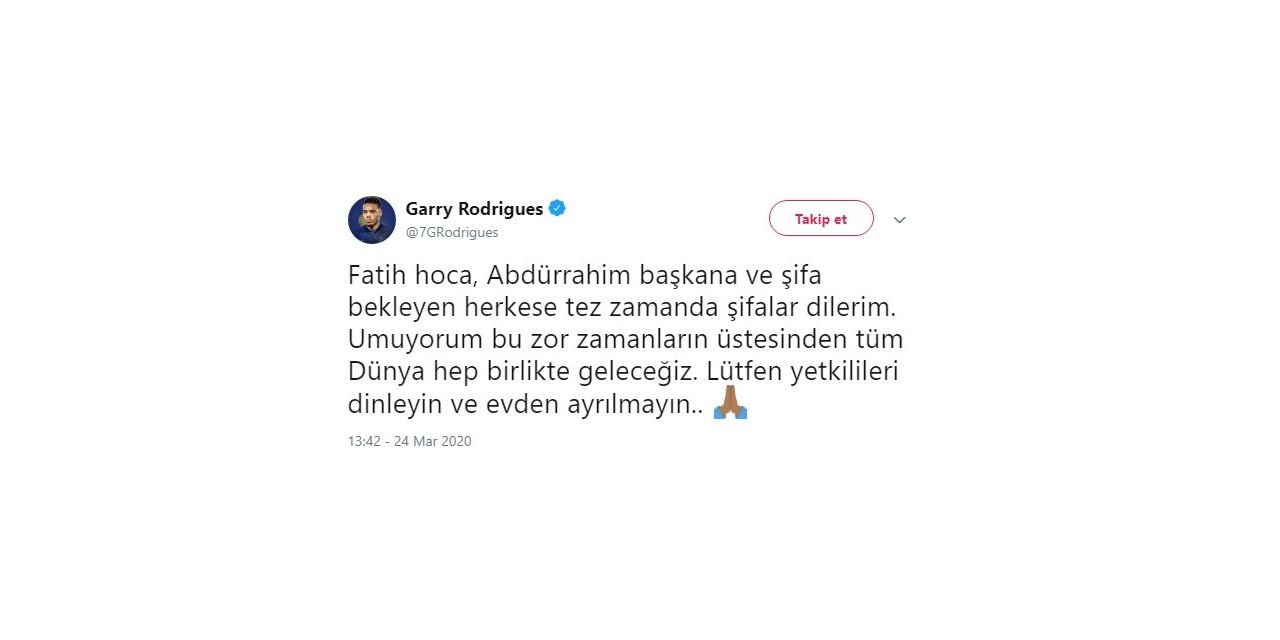 Garry Rodrigues’den Fatih Terim ve Abdurrahim Albayrak’a geçmiş olsun mesajı