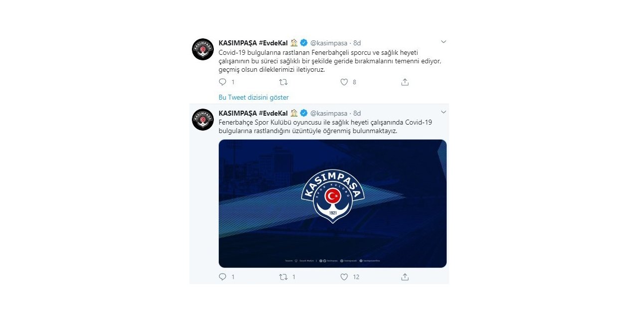 Kasımpaşa’dan Fenerbahçe’ye geçmiş olsun mesajı
