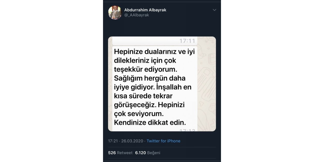 Abdurrahim Albayrak: "Sağlığım her gün daha iyiye gidiyor"