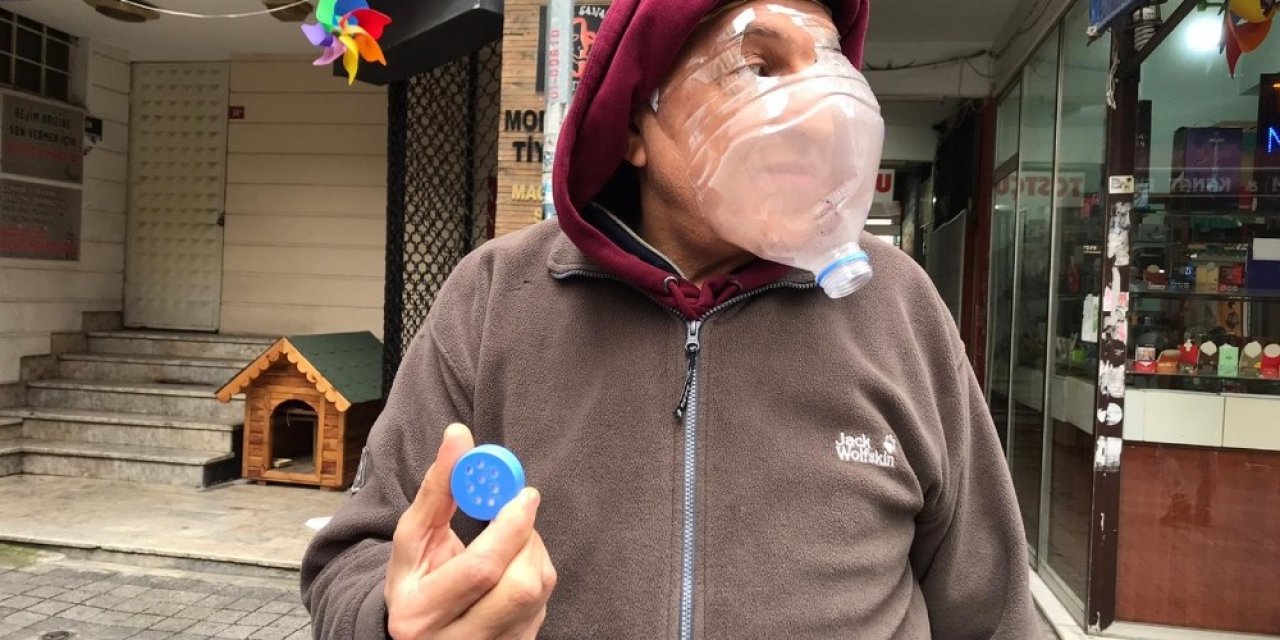 Kadıköy’de esnaf korona virüse karşı pet şişeden maske yaptı