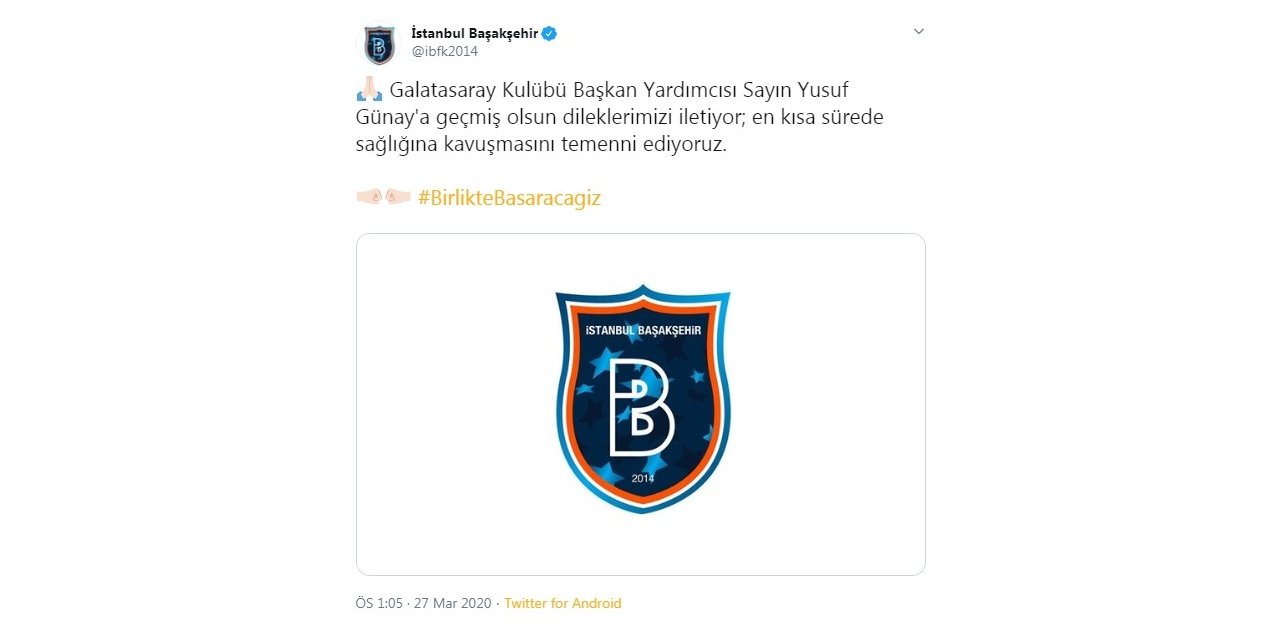 Başakşehir’den Yusuf Günay’a ’geçmiş olsun’ mesajı