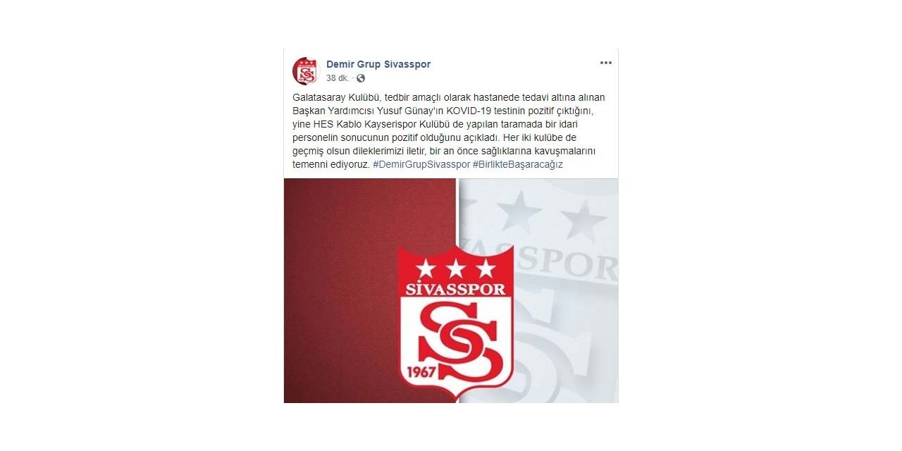 Sivasspor’dan Galatasaray ve Kayserispor’a geçmiş olsun mesajı