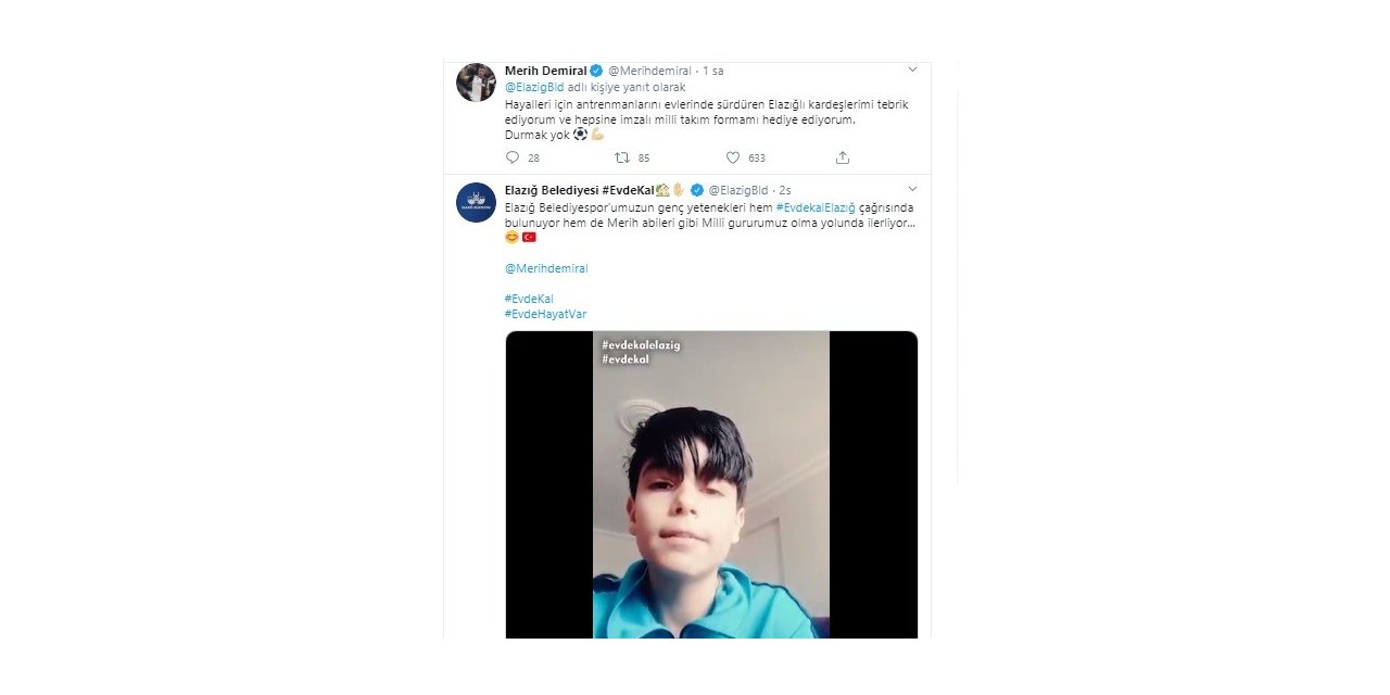 Genç sporcuların ’Evde kal Elazığ’ klibine Melih Demiral’dan destek