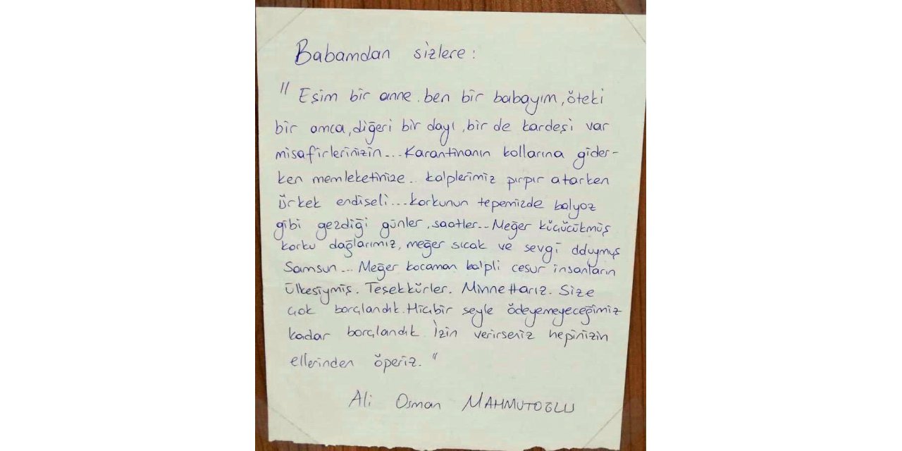 Karantinadaki gençlerden görevlilere "teşekkür" notu