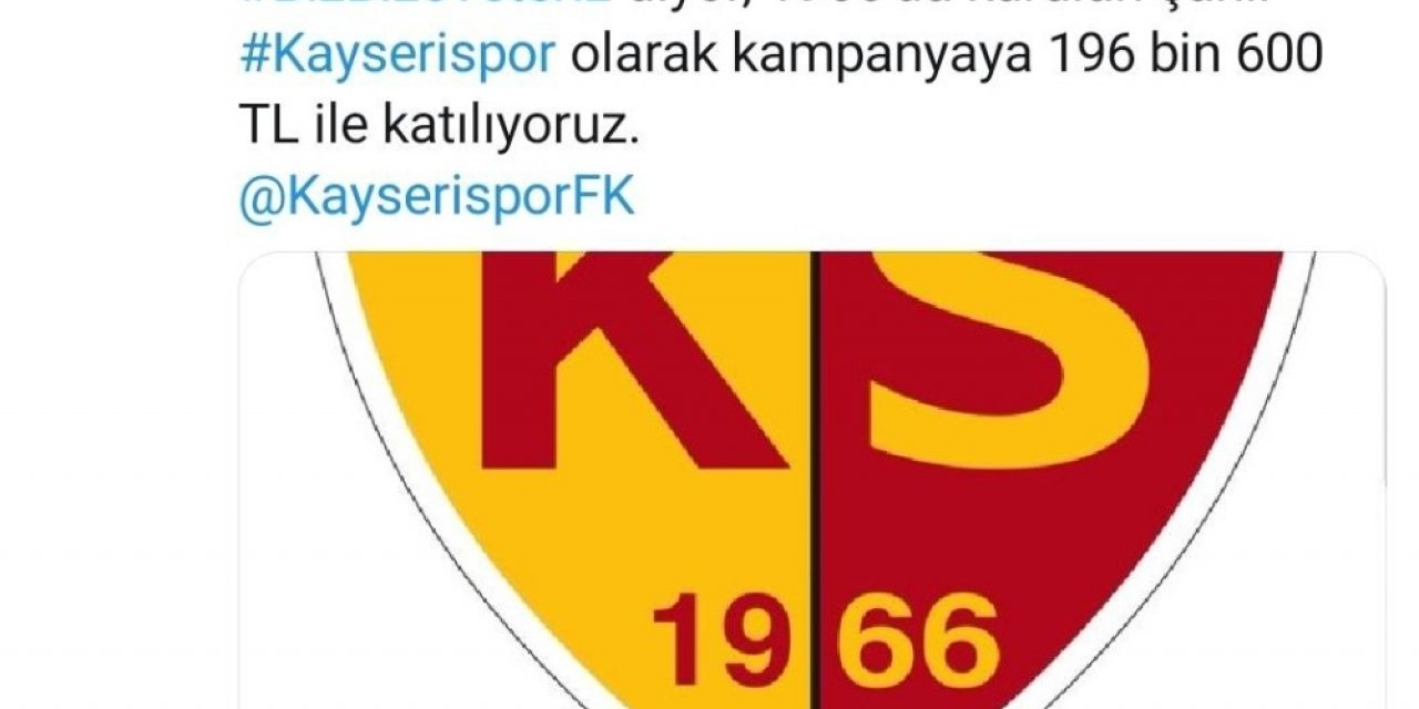 Kayserispor’dan Milli Dayanışma Kampanyası’na 196 bin 600 TL destek