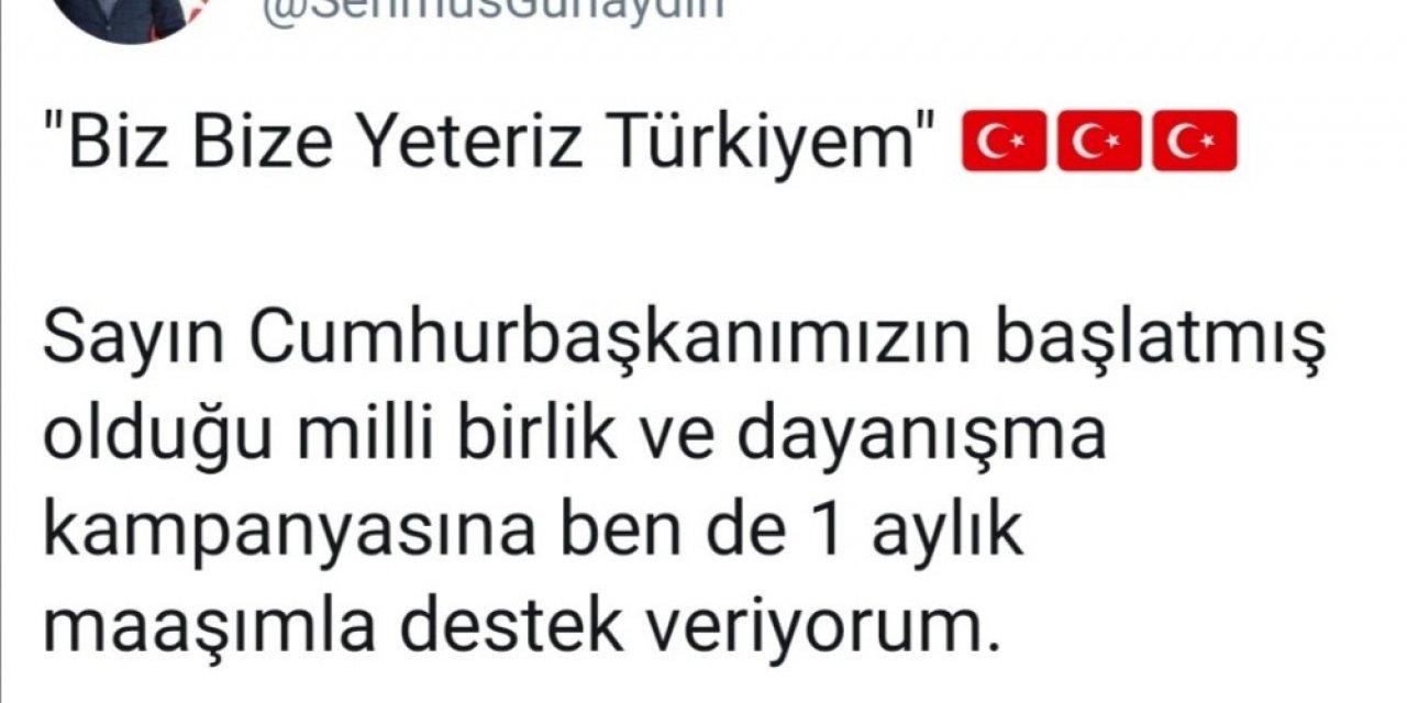 Şehmus Günaydın’dan Milli Dayanışma Kampanyası’na destek