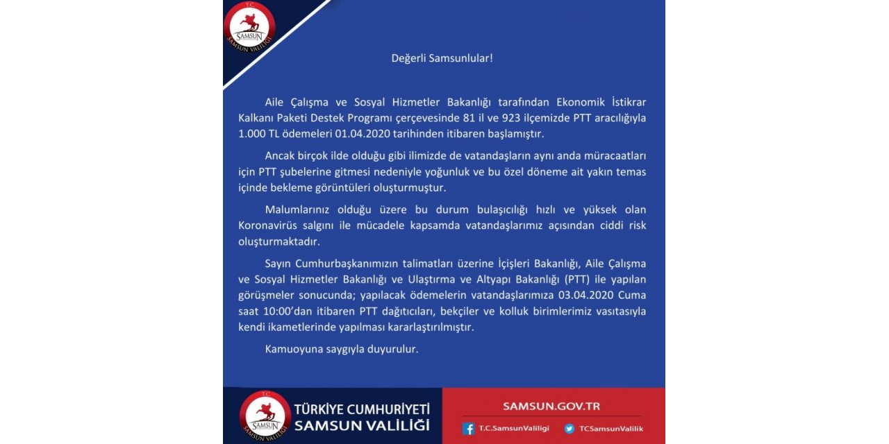 PTT önünde kuyruk oluşturan bin TL destek ödemesi evlerde yapılacak