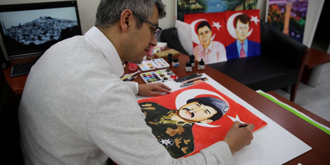 Ressam polis, şehit meslektaşlarının portrelerini çiziyor