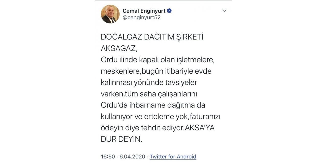 MHP’li Enginyurt’tan doğalgaz firmasına sert tepki