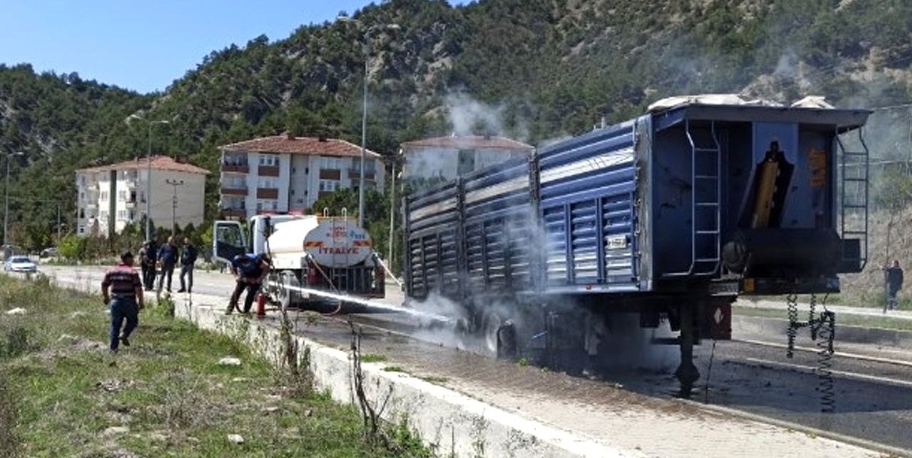 Kastamonu'da seyir halindeki tır yandı