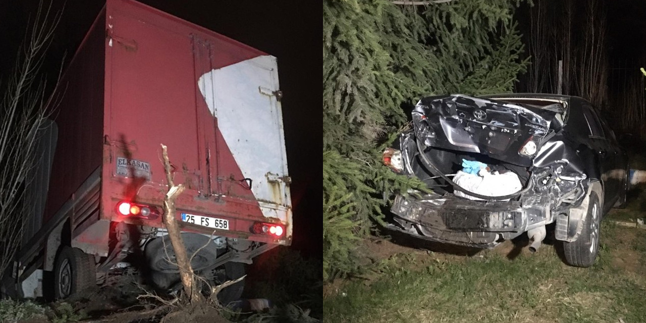 Kargo aracına arkadan çarptı! Karşı şeride uçtular