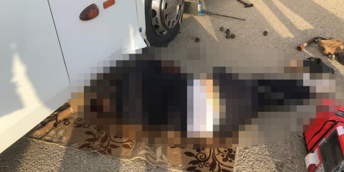 Konya'da feci ölüm! Lastiğini değiştirmek istediği otobüsün altında can verdi
