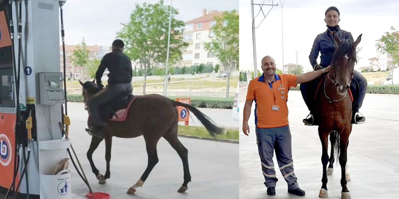 Atına yakıt almak isteyen Konyalı fenomen oldu