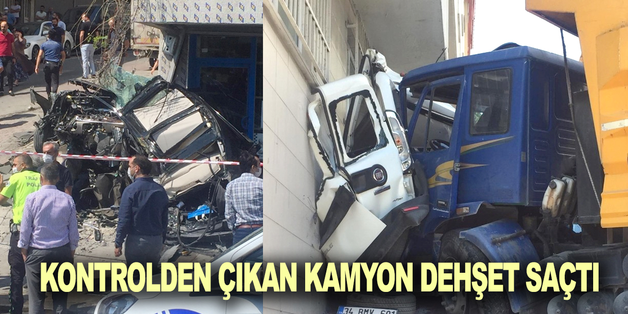 Kontolden çıkan kamyon iki aracı biçti! Kamyoneti de önüne alıp duvara vurdu