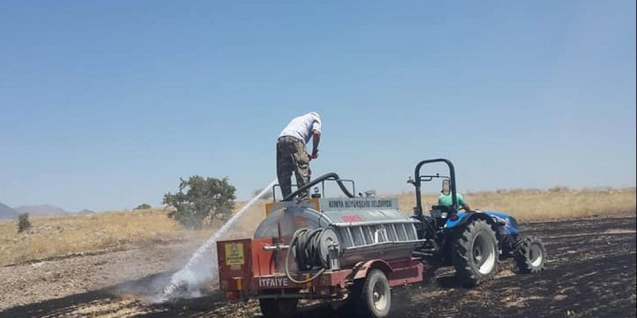 Konya’da hasat sonrası yangın