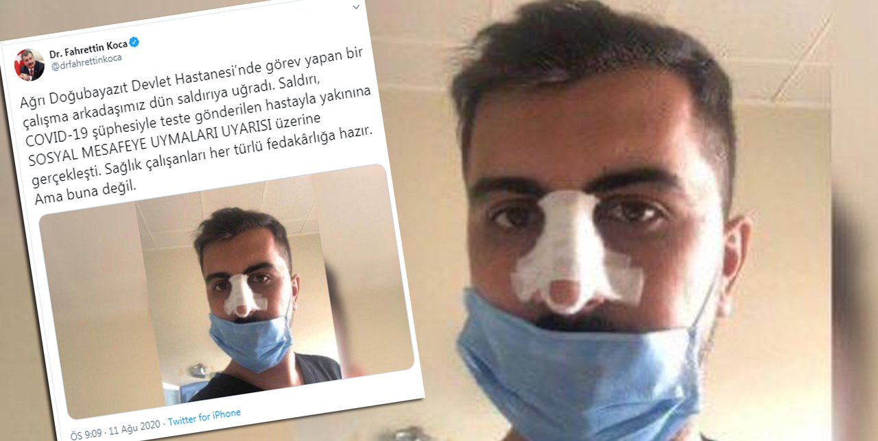 Bakan Koca'dan sosyal mesafe uyarısı nedeniyle sağlık çalışanının burnunun kırılmasına tepki