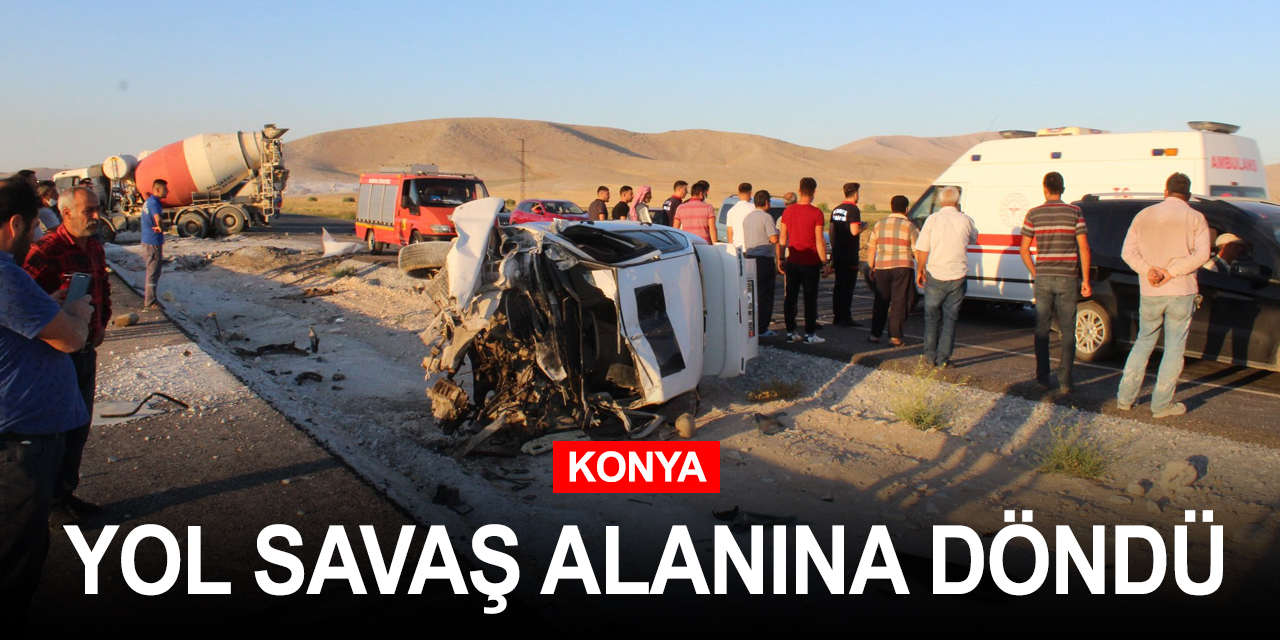 Konya'da beton mikseri otomobille çarpıştı! Sıçrayan parçalar bir araca daha isabet etti