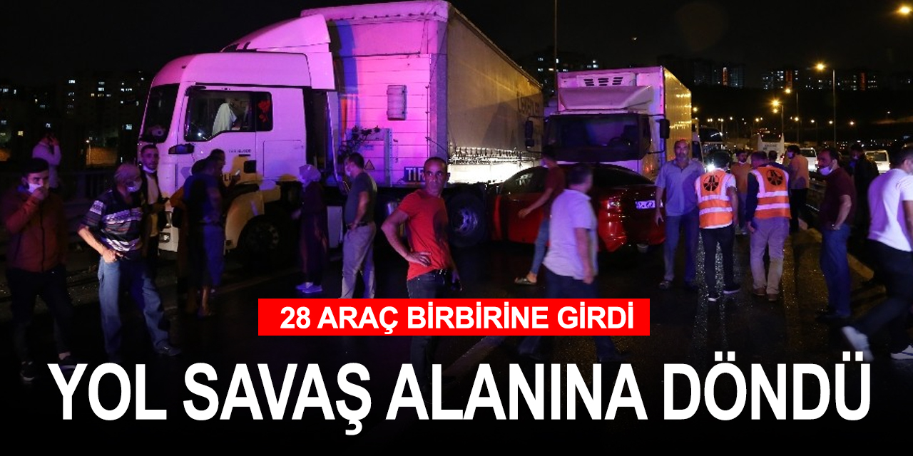 Otoyol savaş alanına döndü! Dökülen yakıt nedeni ile kayan 28 araç birbirine girdi