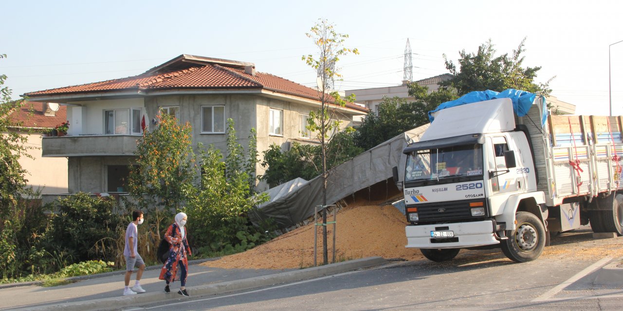 Sakarya'da mısır yüklü kamyon evin bahçesine girdi: 1 yaralı