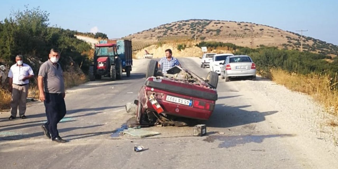 Takla atan otomobil sürücüsü yaralandı
