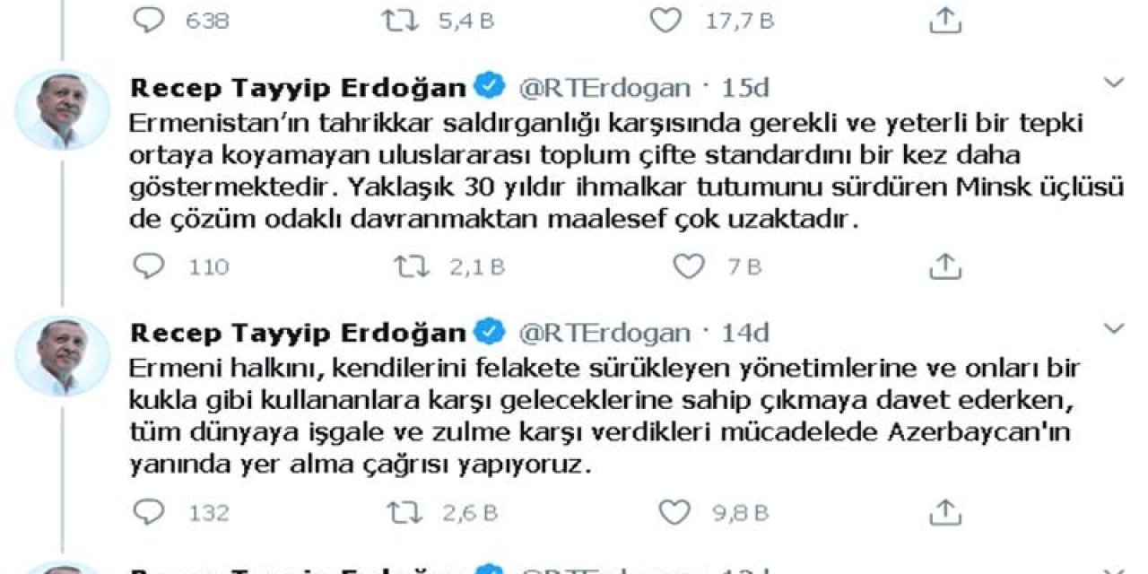 Erdoğan: “Türk Milleti tüm imkanlarıyla Azerbaycanlı kardeşlerinin yanındadır”