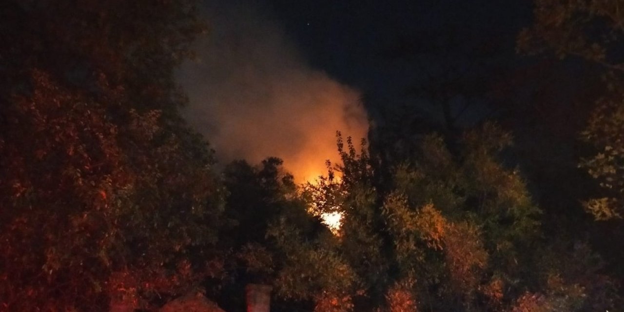 Kartal’da ormanlık alan içerisinde bulunan ahşap ev alev alev yandı