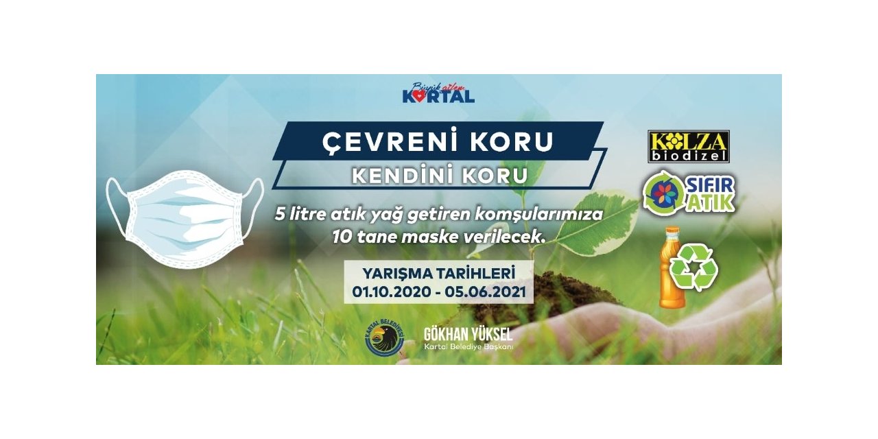 Kartal Belediyesi, atık yağını getiren vatandaşlara medikal maske veriyor